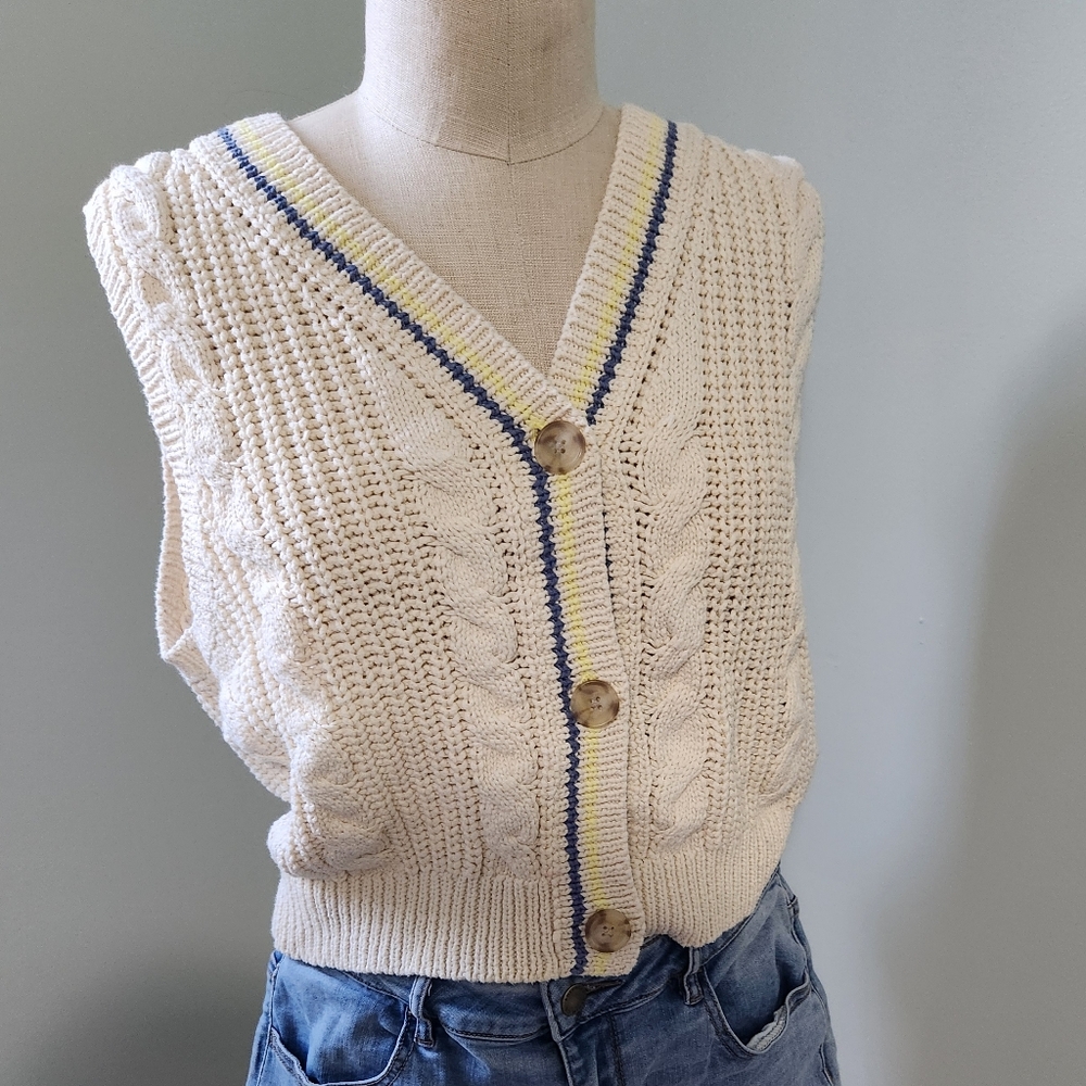 Cream Cable Knit Sweater Vest